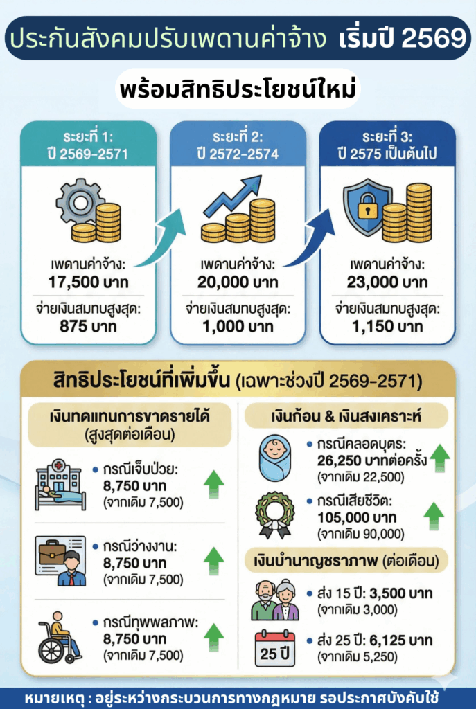 ประกันสังคม 2569 ปรับเพดานค่าจ้าง