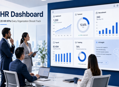 HR Dashboard with AI Analytics แสดงข้อมูล Headcount, Turnover, Recruitment, Payroll, Training และ AI Insight