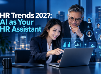 HR leaders and executives using AI to analyze workforce data for HR Trends 2027
